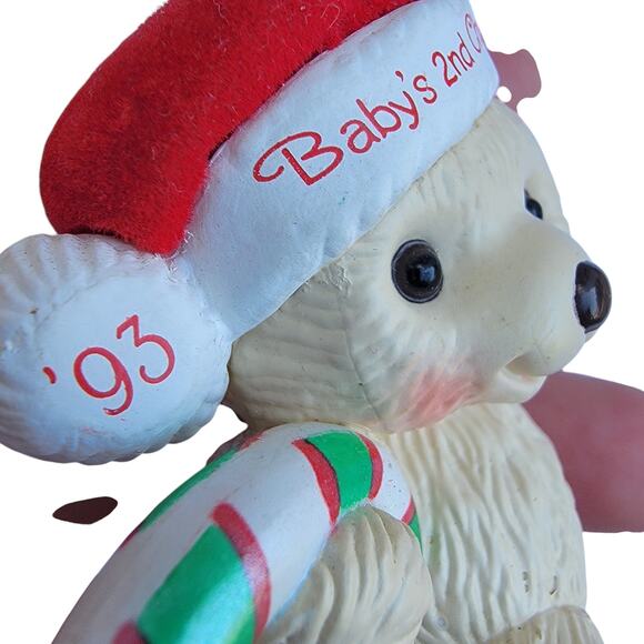 Vintage 1993 Baby's 2nd Christmas Ornament Bear with Candy Cane - Picture 9 of 10